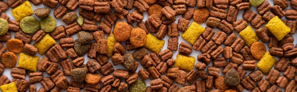 Top view of dry and crunchy pet food, banner — Stock Photo