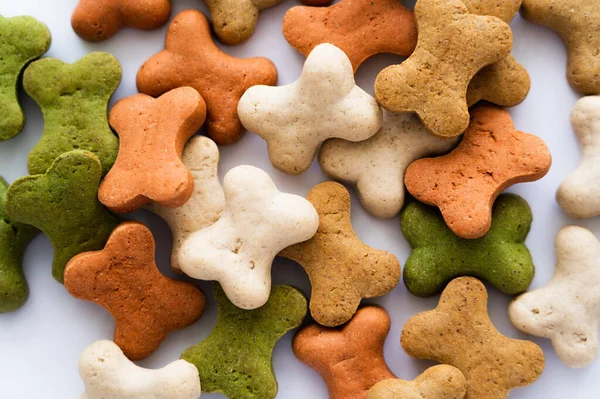 Close up view of crunchy bone shaped cookies for dog — Stock Photo