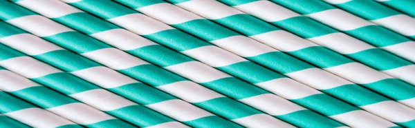 Top view of striped blue and white straws as backdrop, banner — Foto stock