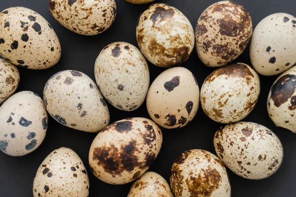 Vista superior de ovos de codorna orgânicos no fundo preto — Fotografia de Stock