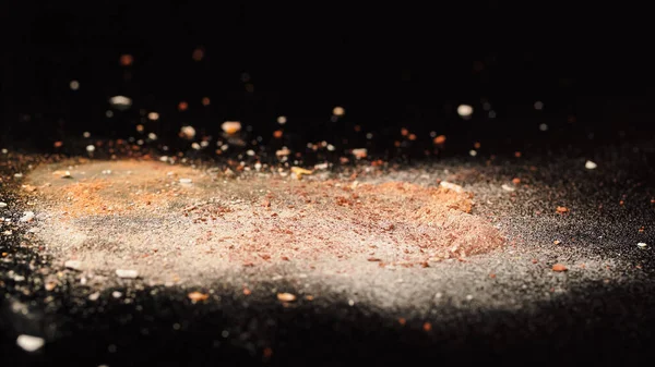 Close up view of powdered makeup blush on black background — Stock Photo