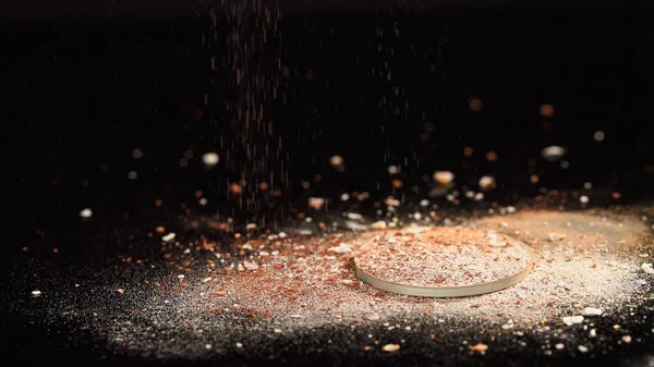 Close up view of face powder and blush on black background — Stock Photo