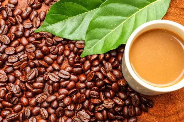 Coffee and beans on the wooden background. — Stock Photo, Image