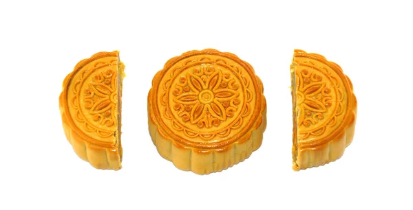 Κινεζική mooncake σε άσπρο φόντο. (μοτίβα λουλουδιών εμπό — Φωτογραφία Αρχείου