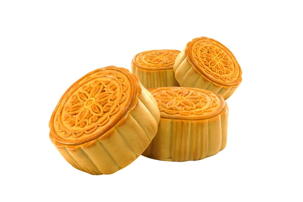 Chinese Mooncake on white background. (Patterns of flowers on th — Stock Photo, Image