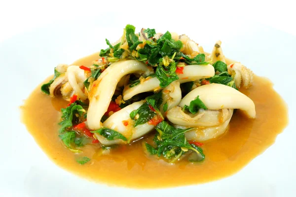 Fried Squid with Basil. — Stock Photo, Image