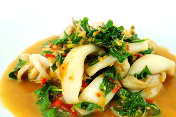 Fried Squid with Basil. — Stock Photo, Image