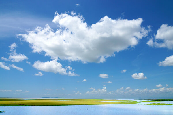 Blue sky with cloud closeup.