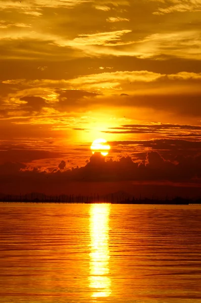 Sunset at the twilight. Beautiful clouds golden sky. — Stock Photo, Image
