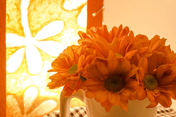 Kwiat pomarańczowy chryzantemy w połączeniu z oświetleniem papieru — Zdjęcie stockowe