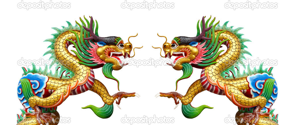 Colorful dragon statue on white in Chinese Shrine.