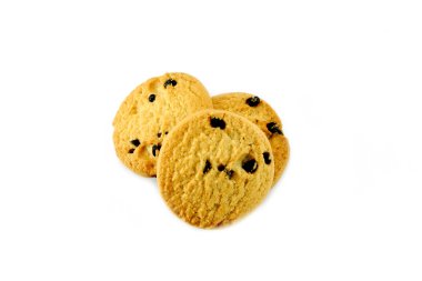 Mini çikolata Çerezler üzerinde beyaz izole küçük parça.