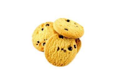 Mini çikolata Çerezler üzerinde beyaz izole küçük parça.