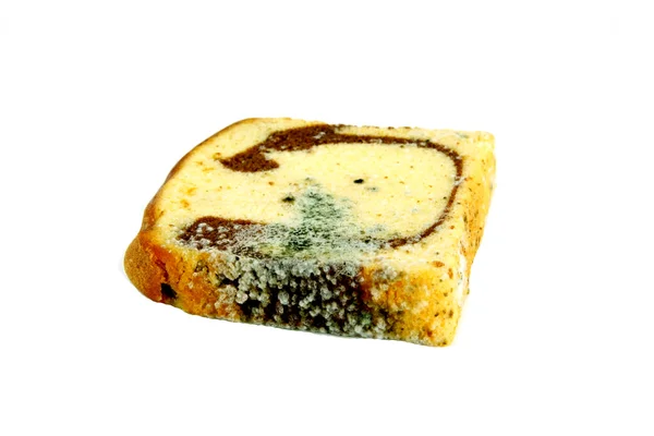 Moldy sliced bread loaf over a white background. — Stock Photo, Image