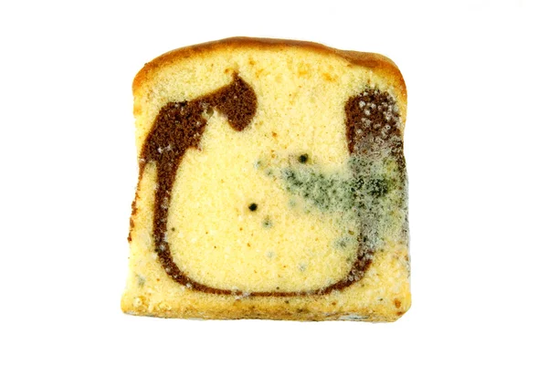 Moldy sliced bread loaf over a white background. — Stock Photo, Image