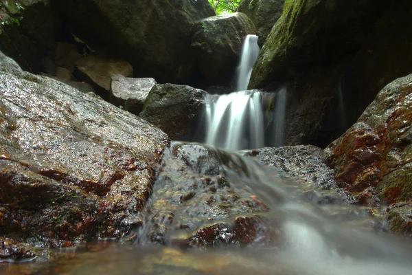 Güzel ormanının kaya üzerinden akan küçük şelale — Stok fotoğraf