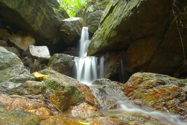 Mooie van kleine waterval stroomt over de rots in de fores — Stockfoto