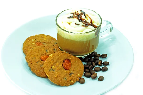 Mandorle Biscotti di pasticceria fatti in casa al cioccolato e caffè isolato su — Foto Stock