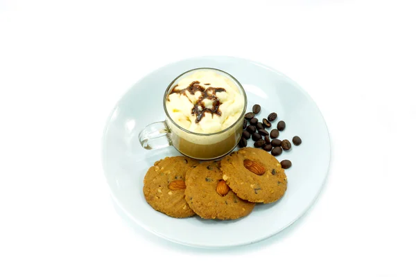 Mandorle Biscotti di pasticceria fatti in casa al cioccolato e caffè isolato su — Foto Stock