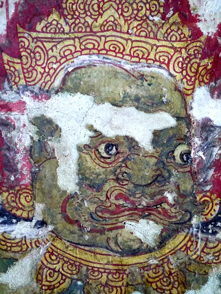 Vecchio dipinto gigante, nel tempio thailandese . — Foto Stock