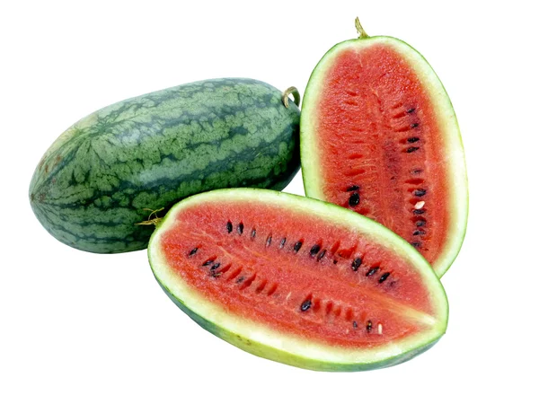 Gesneden watermeloen op plaat geïsoleerd op een witte achtergrond. — Stockfoto