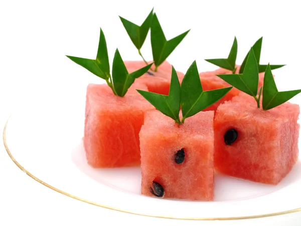 Watermelon cut into cubes. — Stock Photo, Image