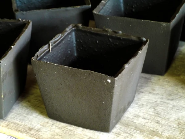 Black clay ceramic cups before drying — Stock Photo, Image