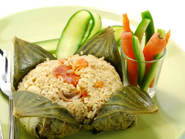 Fried rice wrapped in lotus leaf, Thai food. — Stock Photo, Image