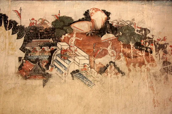 Duecento anni di dipinti storici al Wat Suntrawas — Foto Stock