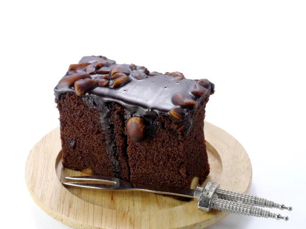 Chocolate cake with Cashew nut on white isolated background — Stock Photo, Image