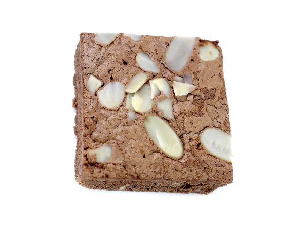 Chocolate cake with almonds on white isolated background — Stock Photo, Image