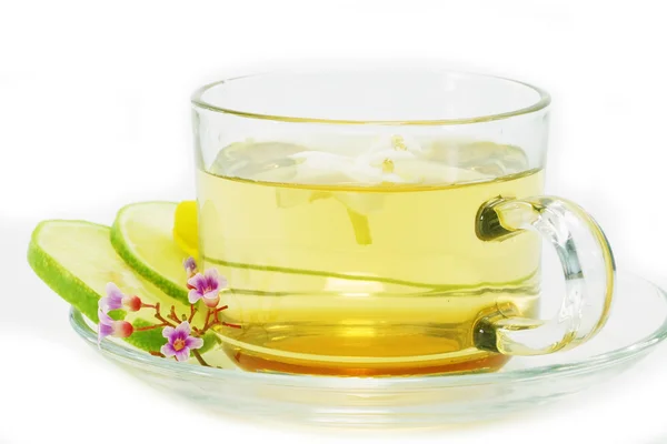 Flower tea mix honey and lemon. — Stock Photo, Image