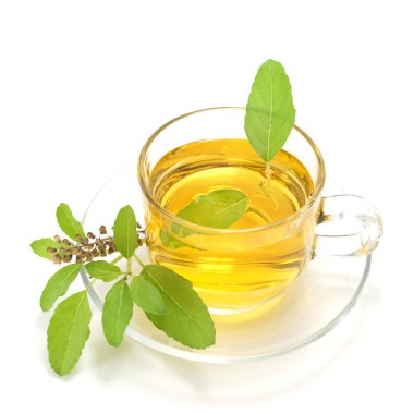 Reyhan çay beyaz zemin üzerine bal karışımı