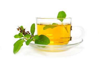 Reyhan çay beyaz zemin üzerine bal karışımı