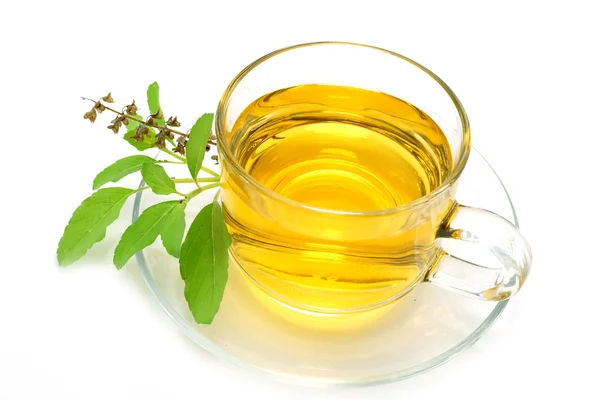 Bazalka čaje smíchejte med na bílém pozadí — Stock fotografie