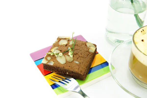 Chocolate cake with almonds. — Stock Photo, Image