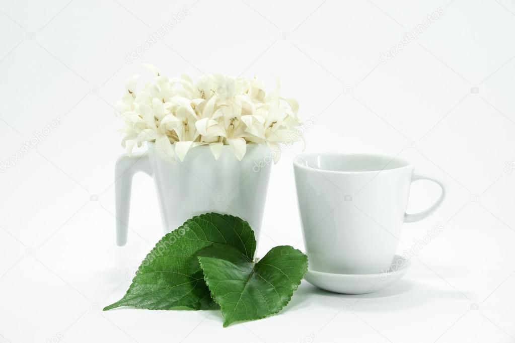 Fragrant white flowers in a glass