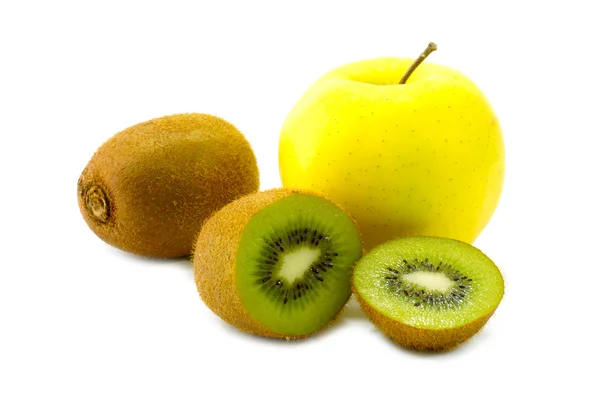 猕猴桃果实和黄色苹果孤立的白色背景上 — 图库照片