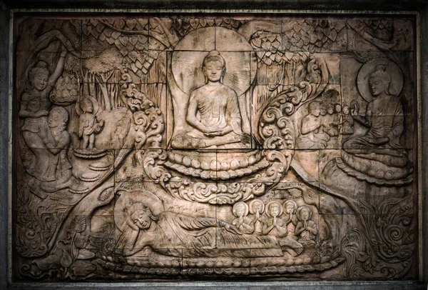 Historien om buddhistiska skulptur. — Stockfoto
