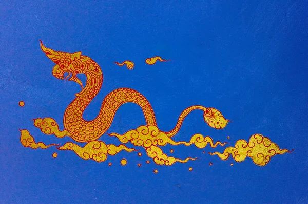 Big snake painting in ancient Thai temples. — Stock Photo, Image