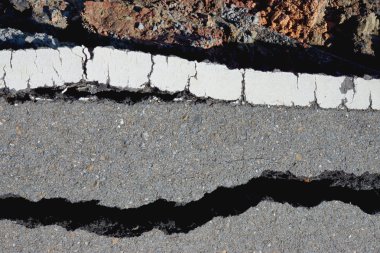 çatlaklar ve erozyona yol asfalt deprem.