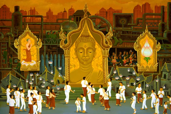 Modern murals In Buddhist temple, Thailand. — Stock Photo, Image