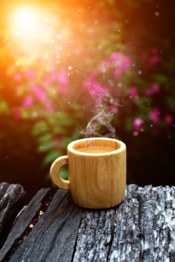 morning coffee with wood cup. clipart