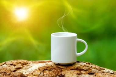 morning coffee with white cup on the wood. clipart