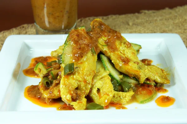 Grilled pork curry powder With peanut sauce — Stock Photo, Image