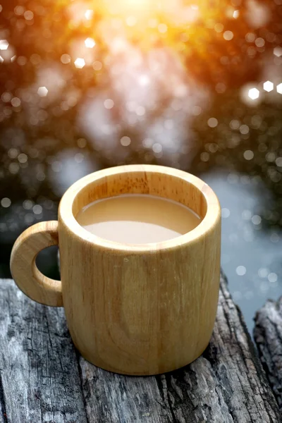Morning coffee with wood cup. — Stock Photo, Image