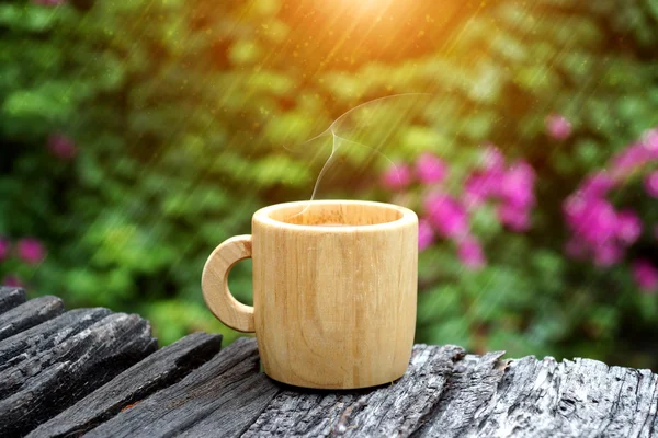 morning coffee with wood cup.