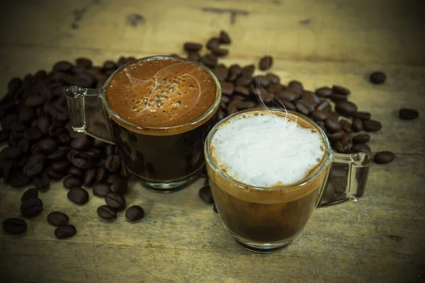 Hot espresso and macchiato coffee. — Stock Photo, Image