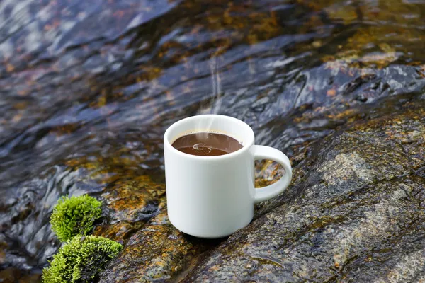 Refreshments and coffee on the rocks at the falls. — Stock Photo, Image