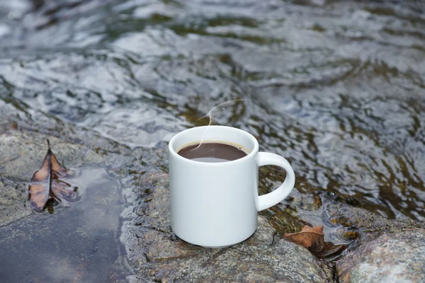 Refreshments and coffee on the rocks at the falls. — Stock Photo, Image